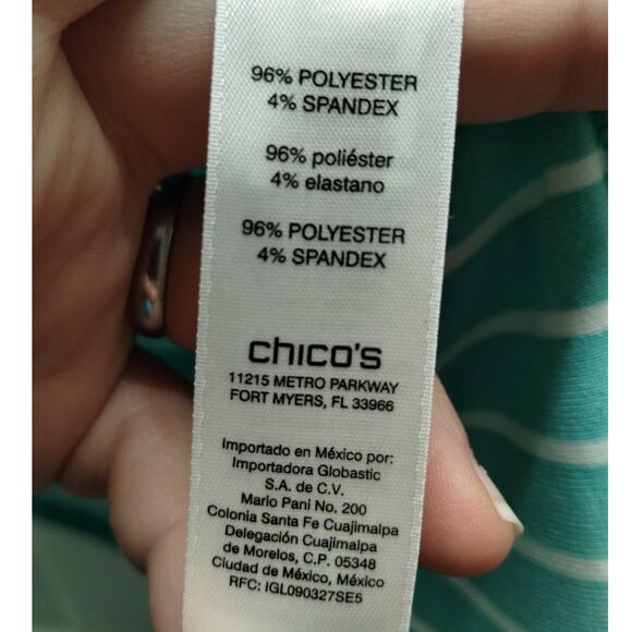 Chico's Size 1 (Medium) Green White Striped Flutter-Sleeve Keyhole-Back Top - Picture 8 of 8